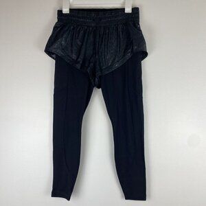Athleta Women's 2-in-1 Rainier Leggings Shorts Size S Petite Black Fleece Lined